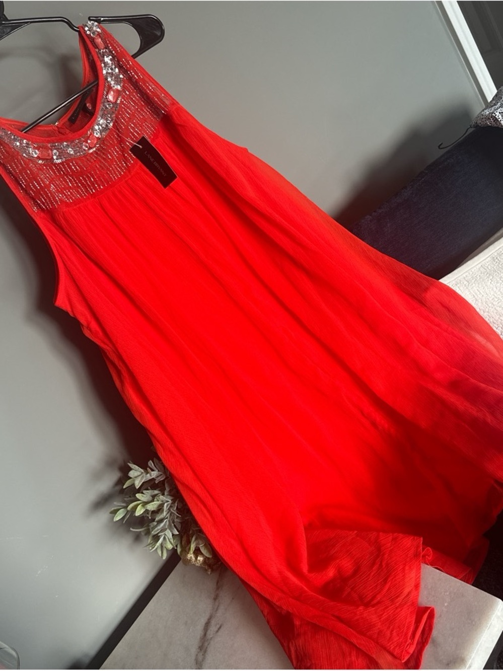 Lane Bryant Red Beaded Halter-Style Evening Dress